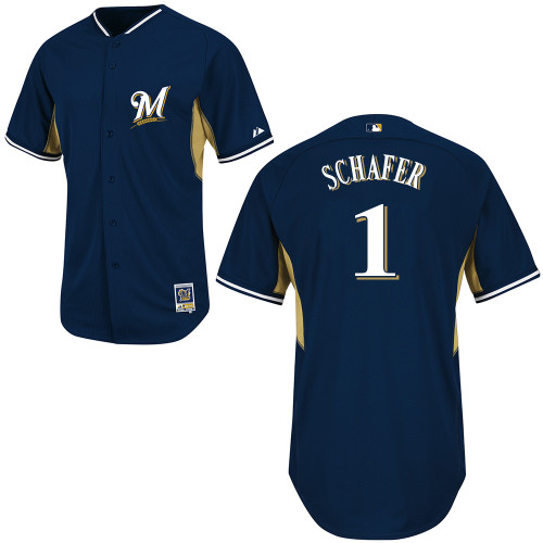 Logan Schafer #1 MLB Jersey-Milwaukee Brewers Men's Authentic 2014 Navy Cool Base BP Baseball Jersey